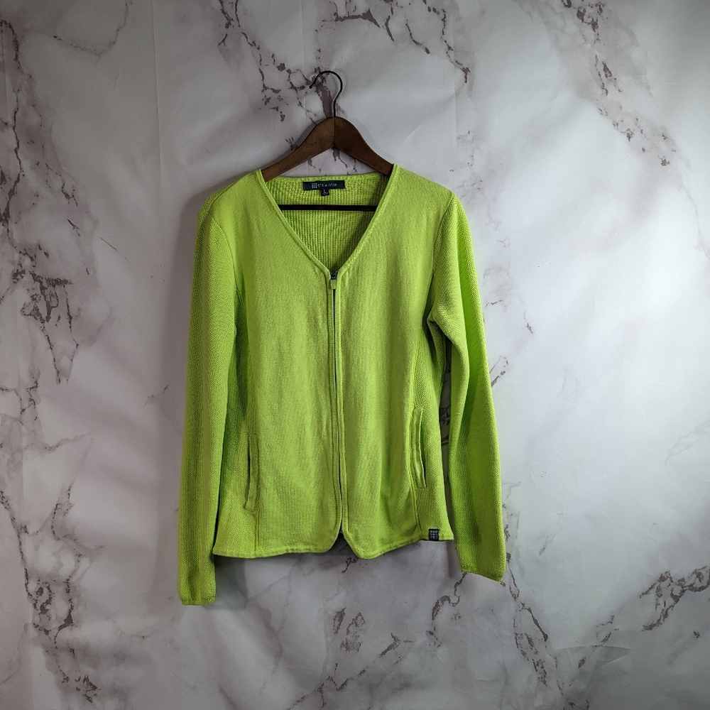 Title Nine Sweater Jacket Size Medium Cotton Women Green Full Zip Cardigan